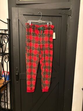 Secret Treasures Red Plaid Fleece Pajama Pants with Green Drawstring